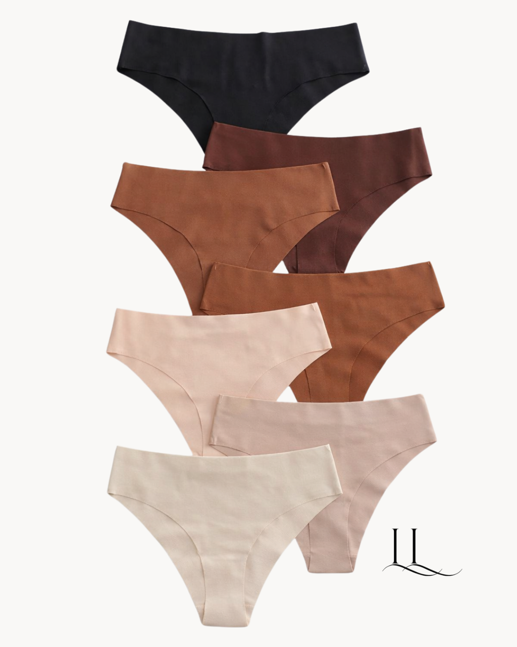 Kit de calcinhas sem costura ELLEVE em cores neutras sofisticadas. Não marca, oferece ajuste perfeito e conforto absoluto. Compre na uselleve, loja oficial ELLEVE em uselleve.com.