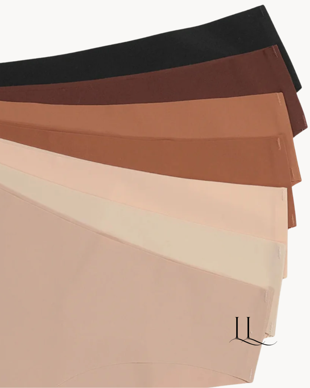 Kit de calcinhas sem costura ELLEVE em cores neutras sofisticadas. Não marca, oferece ajuste perfeito e conforto absoluto. Disponível na uselleve, loja oficial ELLEVE em uselleve.com.