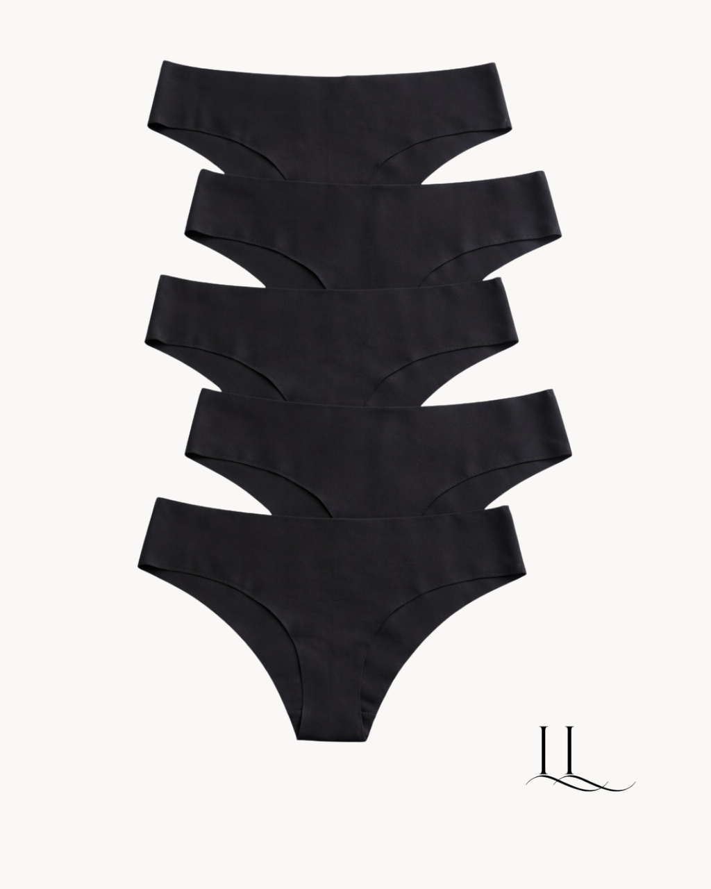 Kit de calcinhas sem costura preta ELLEVE com ajuste perfeito e efeito segunda pele. Não marca sob a roupa e garante conforto absoluto. Compre na uselleve, loja oficial ELLEVE em uselleve.com.