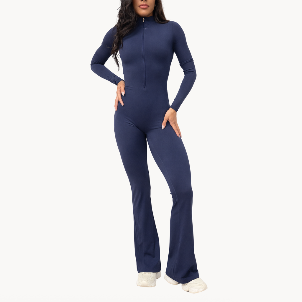 Macaquinho flare azul ELLEVE SCULPY com modelagem que valoriza o corpo e efeito segunda pele. Elegante, confortável e sofisticado. Compre na uselleve, loja oficial ELLEVE em uselleve.com.