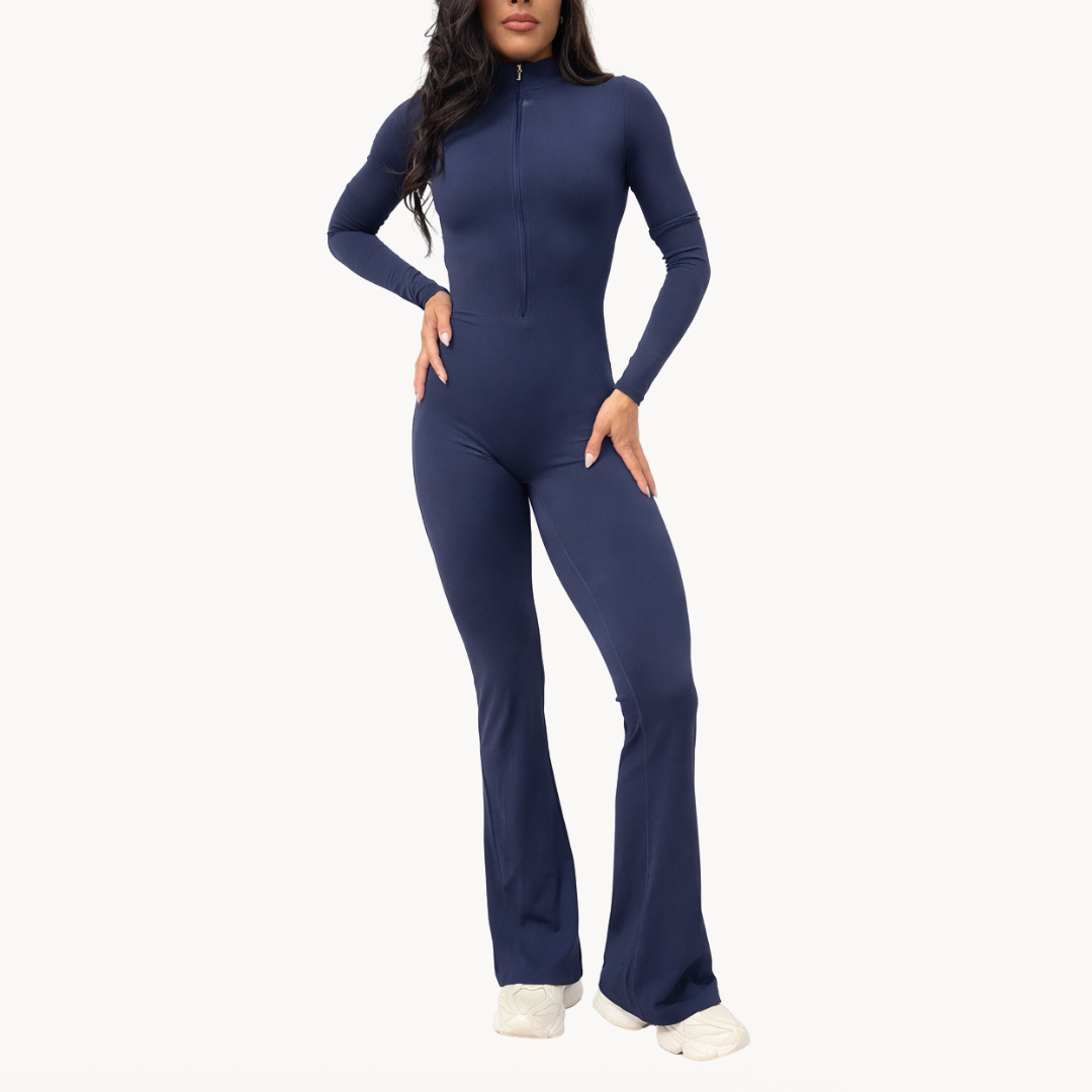 Macaquinho flare azul ELLEVE SCULPY com modelagem que valoriza o corpo e efeito segunda pele. Elegante, confortável e sofisticado. Compre na uselleve, loja oficial ELLEVE em uselleve.com.