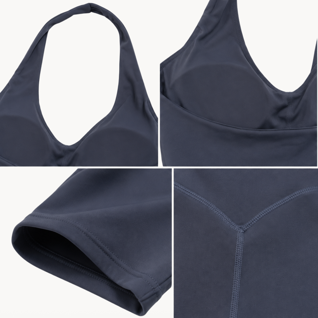 Macaquinho fitness feminino seamless preto estilo body halter, macacão fitness feminino para academia, treino, urbano, wellness, pilates e yoga, roupa fitness feminina com tecido tecnológico e modelagem ajustada da uselleve elleve elleve.com